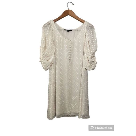 Armani Exchange Shift Dress Womens Medium Short Puff Sleeve Buttons Ivory - Picture 1 of 5
